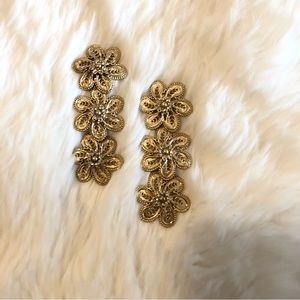 Anthropologie Floral Gold Dangling Earrings